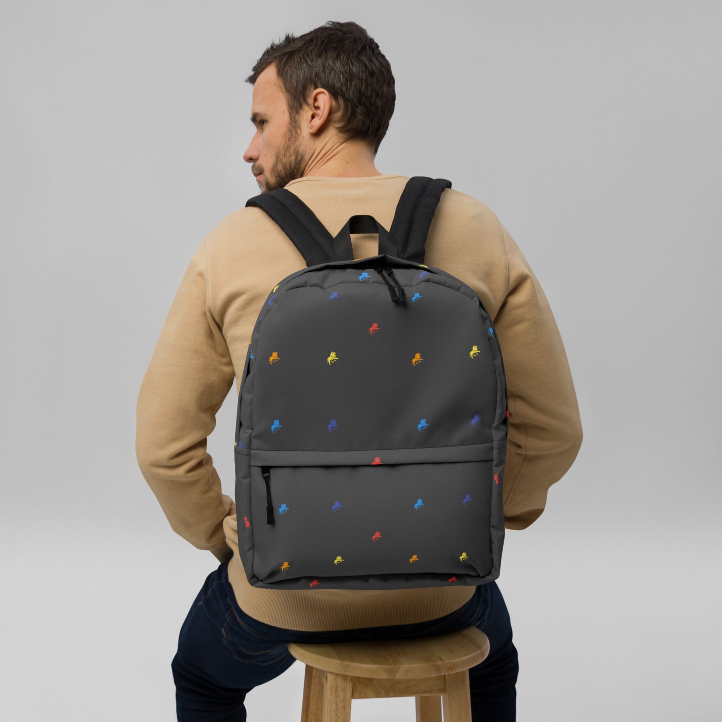 lion logo monogram grey Backpack