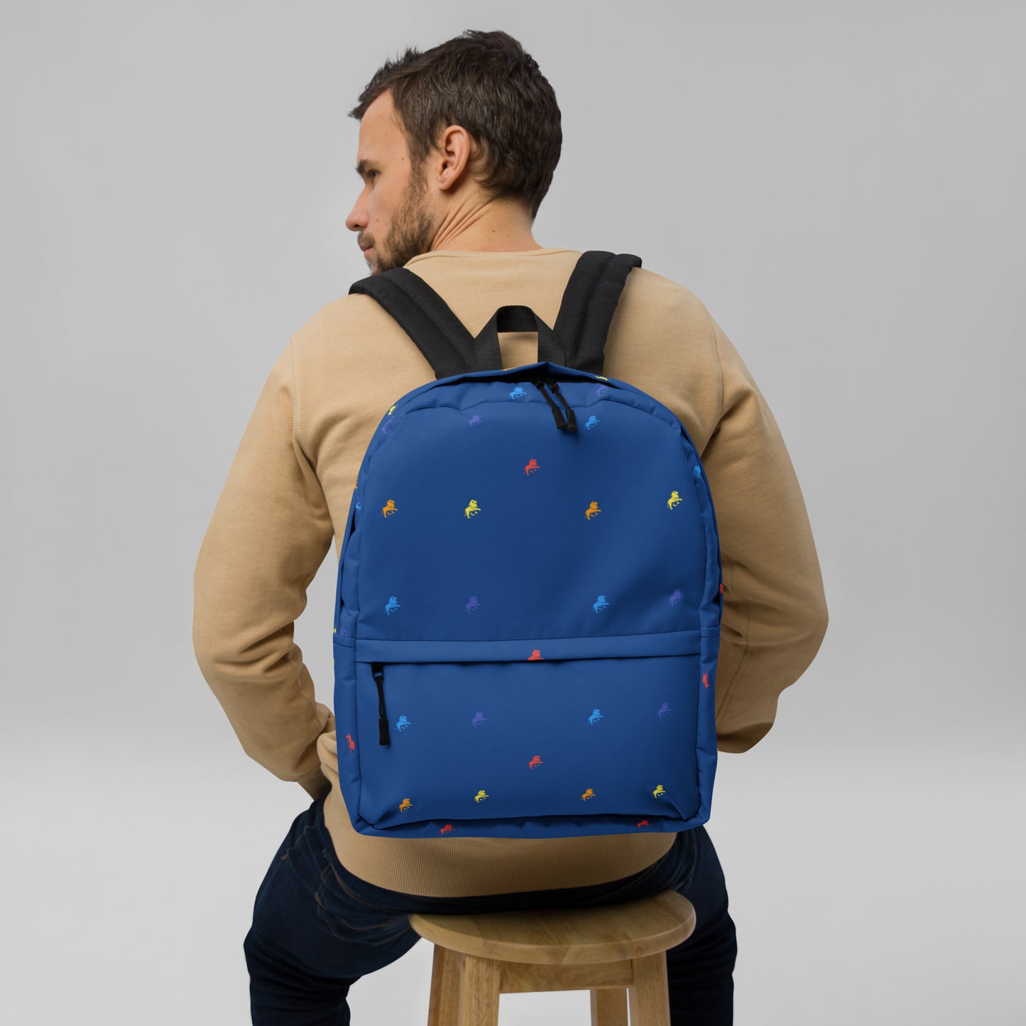 lion logo monogram blue Backpack