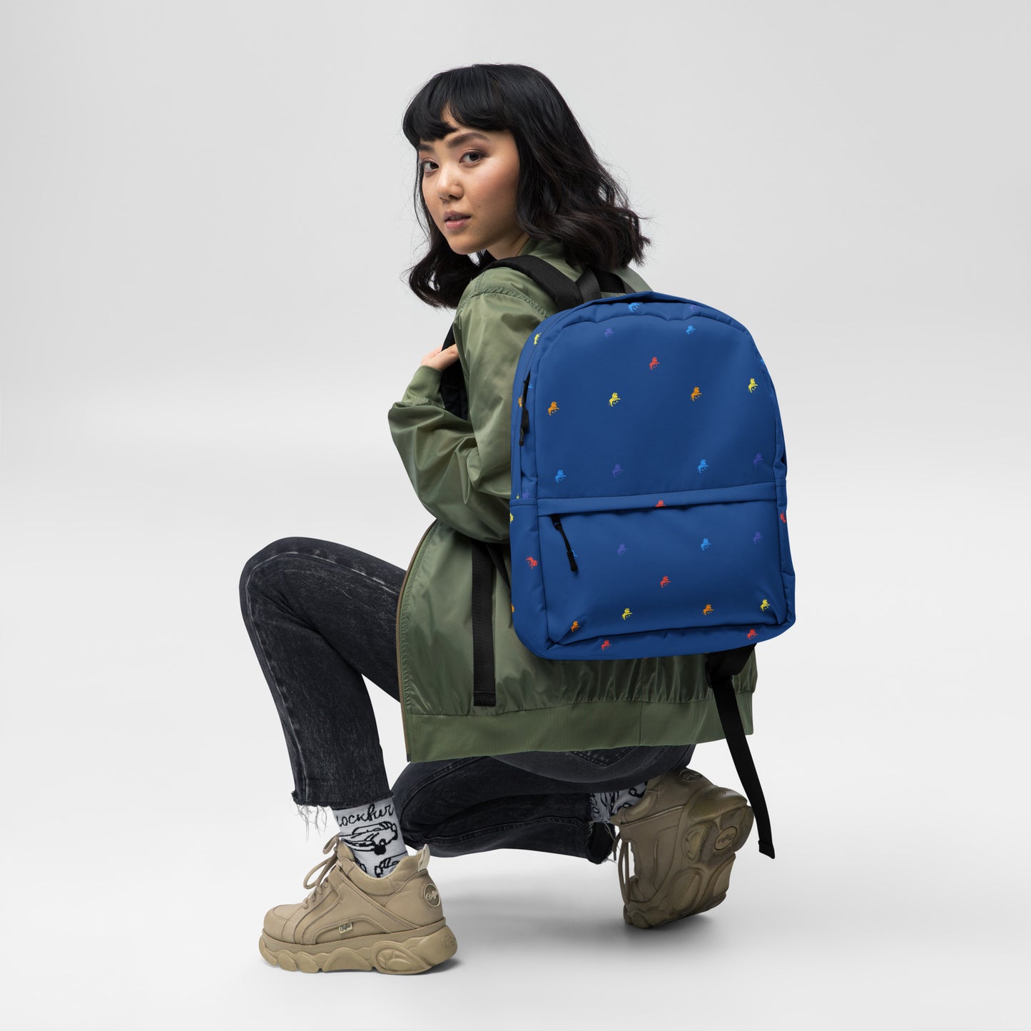 lion logo monogram blue Backpack