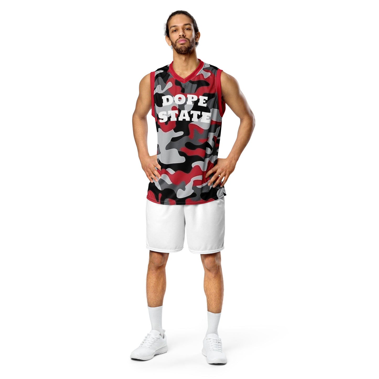 Caleb unisex red camo basketball tank