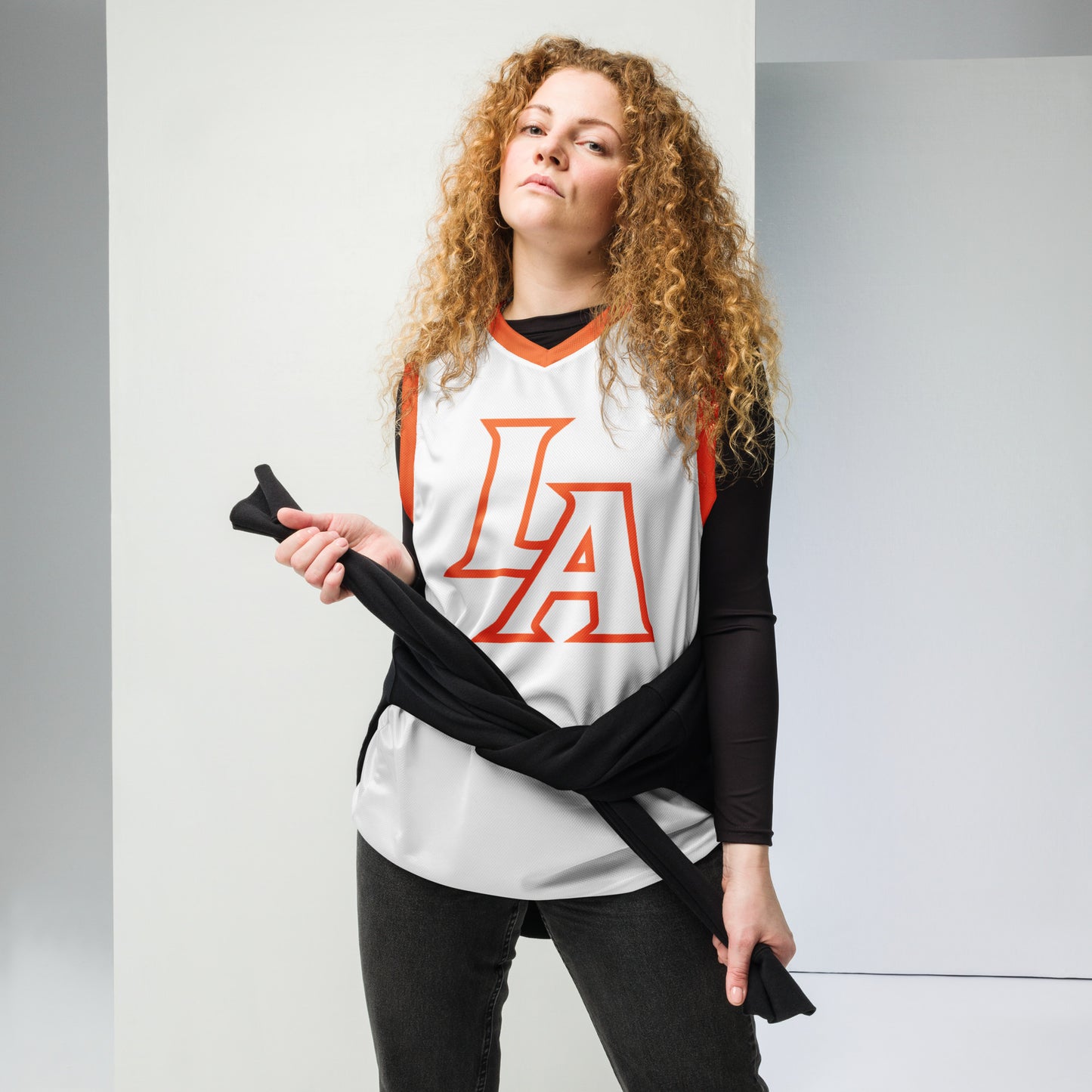 LA (orange/white) basketball jersey