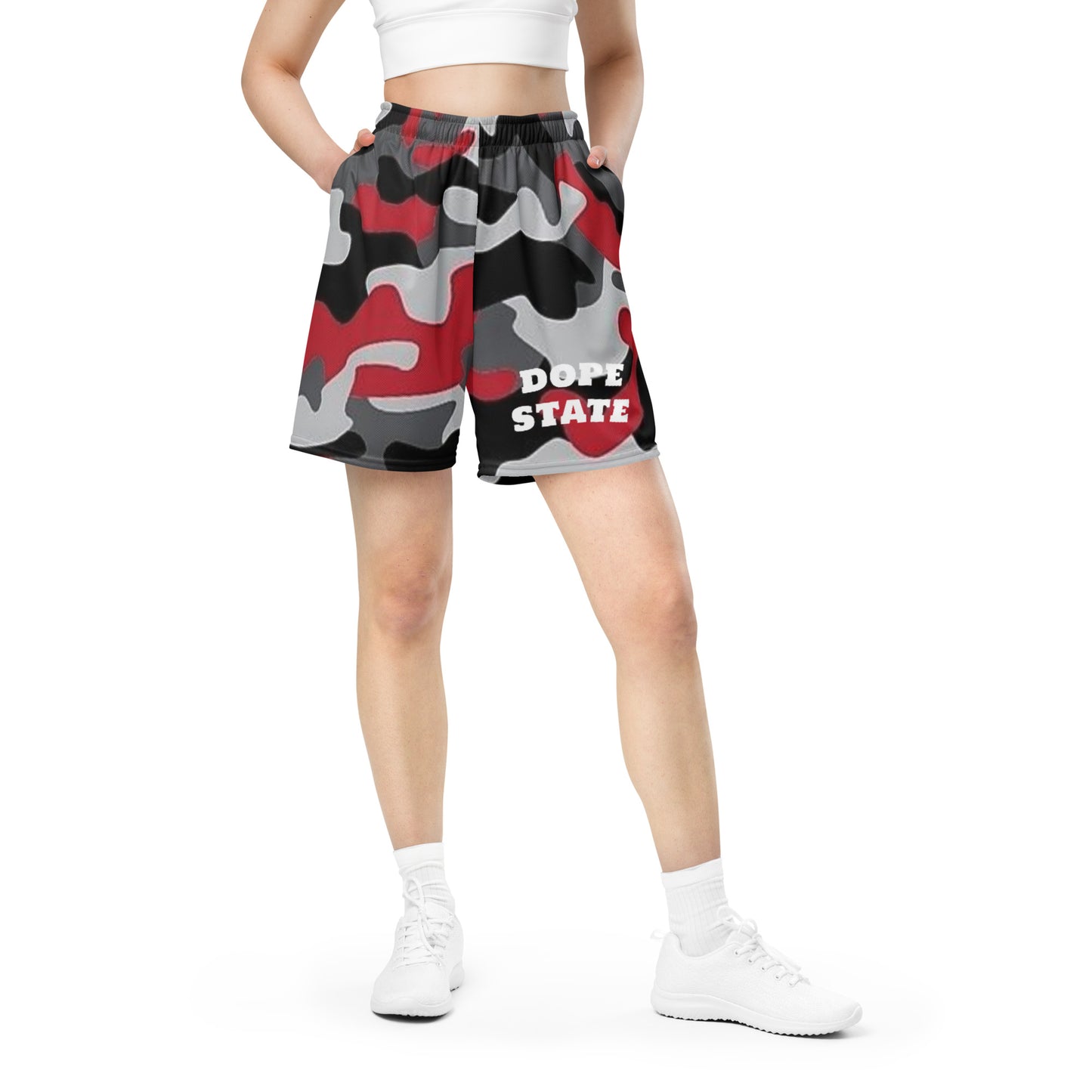 Caleb unisex red camo basketball mesh shorts