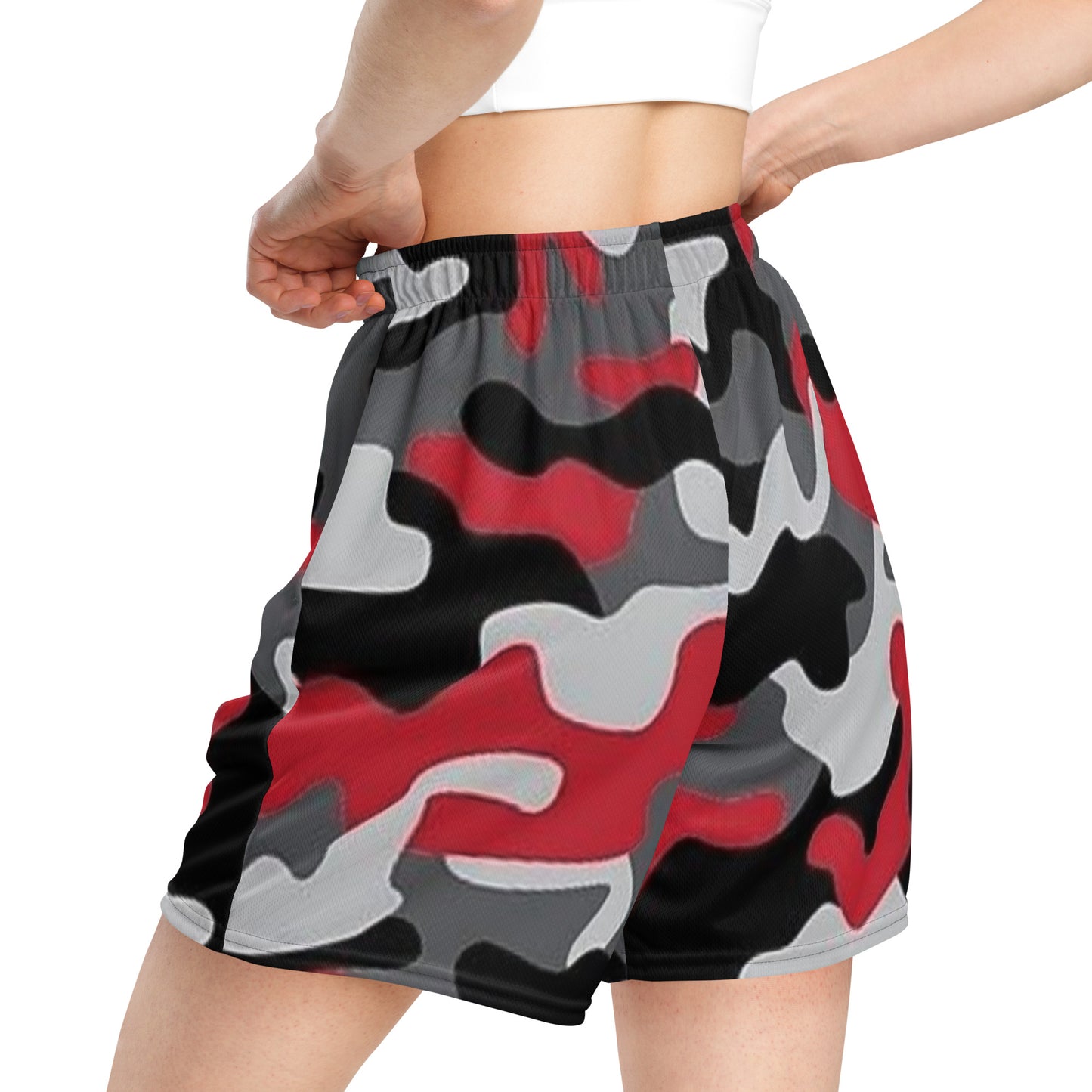 Caleb unisex red camo basketball mesh shorts